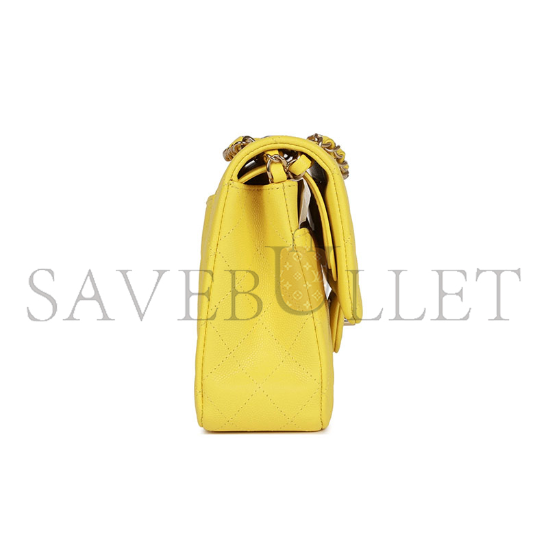 Ch*el master caviar medium classic double flap bag yellow light gold hardware a01112 (25*15*7cm)